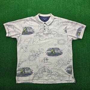 Regatta Polo Shirt‎ Mens Large/XL Gray Short Sleeve Golf Casual Map Print AOP